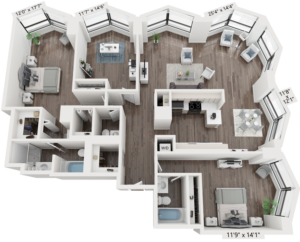 Floor plan for 3 beds, 2.5 baths, 1785 sqft